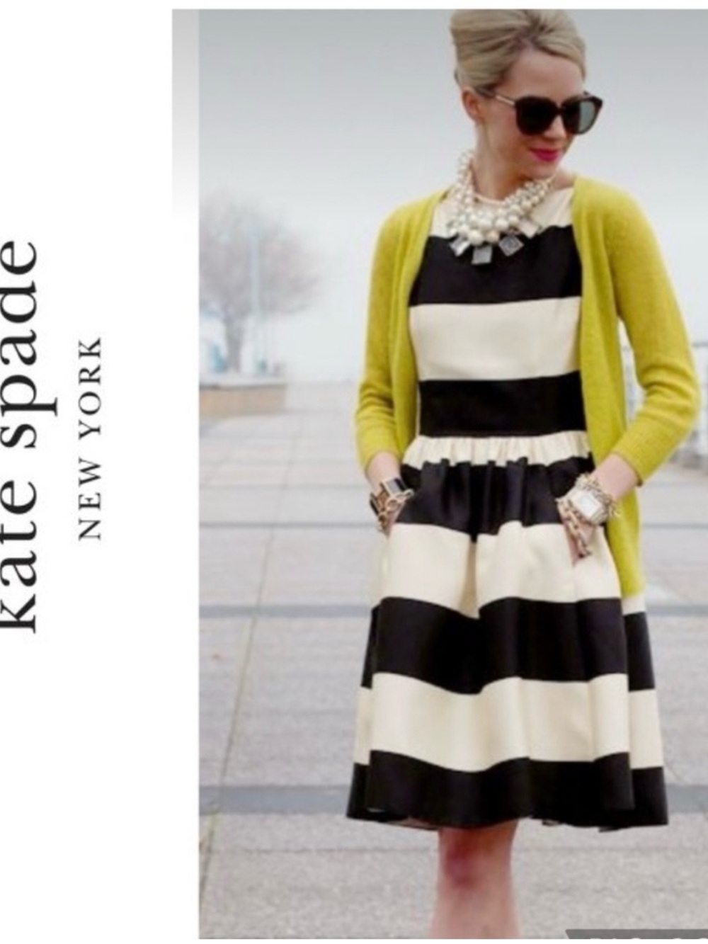 kate spade Black and Cream Wide-Stripe Fit-and-Flare Carolyn Dress
